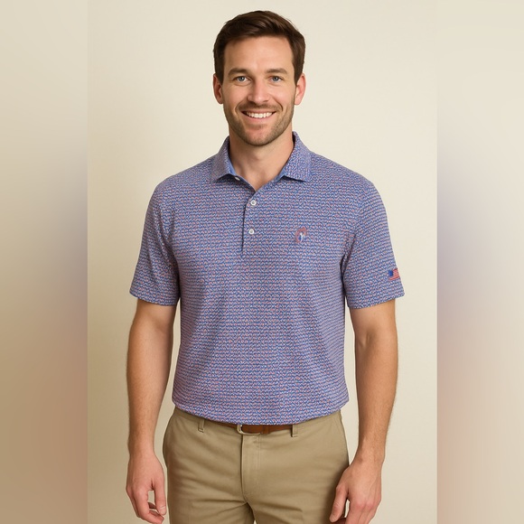 Fairway & Greene Patriotic Geo Print Golf Polo – Men’s Size M - Picture 1 of 6